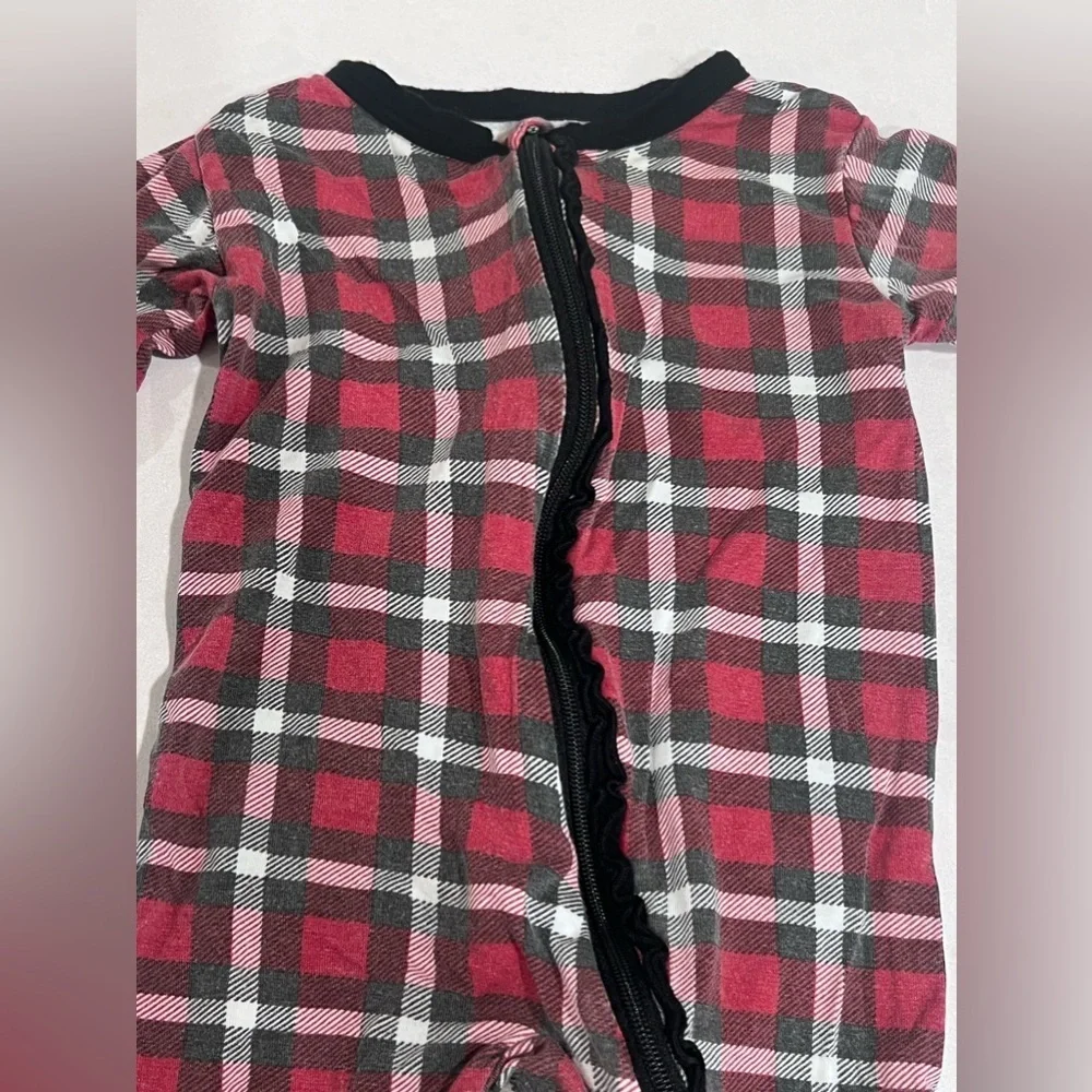 Kickee Pants Red‎ Plaid Ruffle Sleeper baby girls 6-9